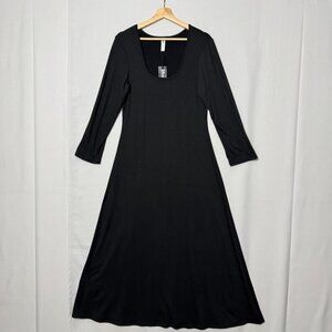 24 Seven Comfort Apparel  Black Stretch Long Sleeve Scoop Neck Maxi Dress Large